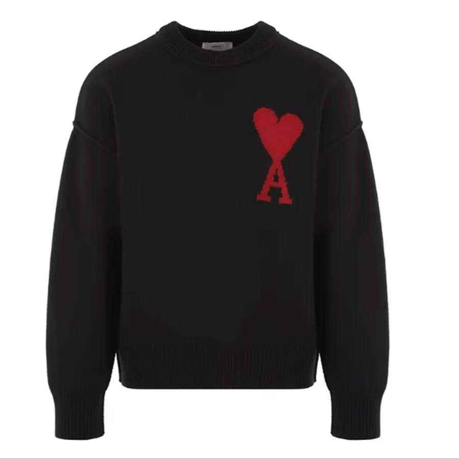 Ami Paris Black Large Red Heart Logo Sweater