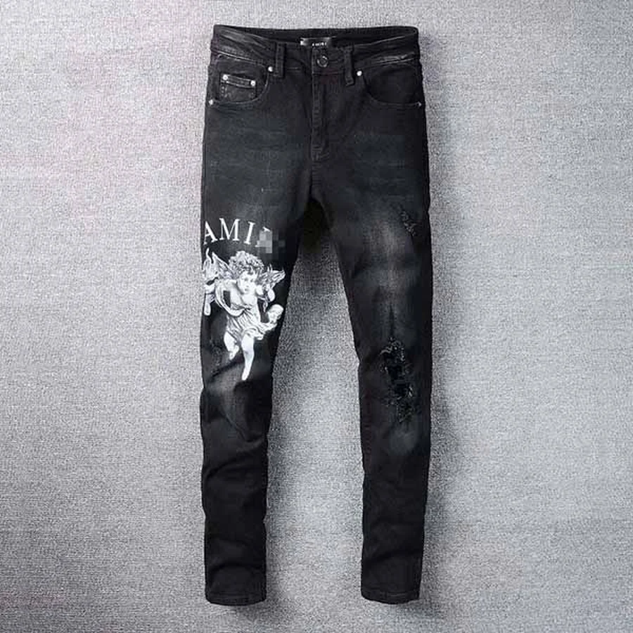 Black Distressed With Logo Patch Jeans — Black
