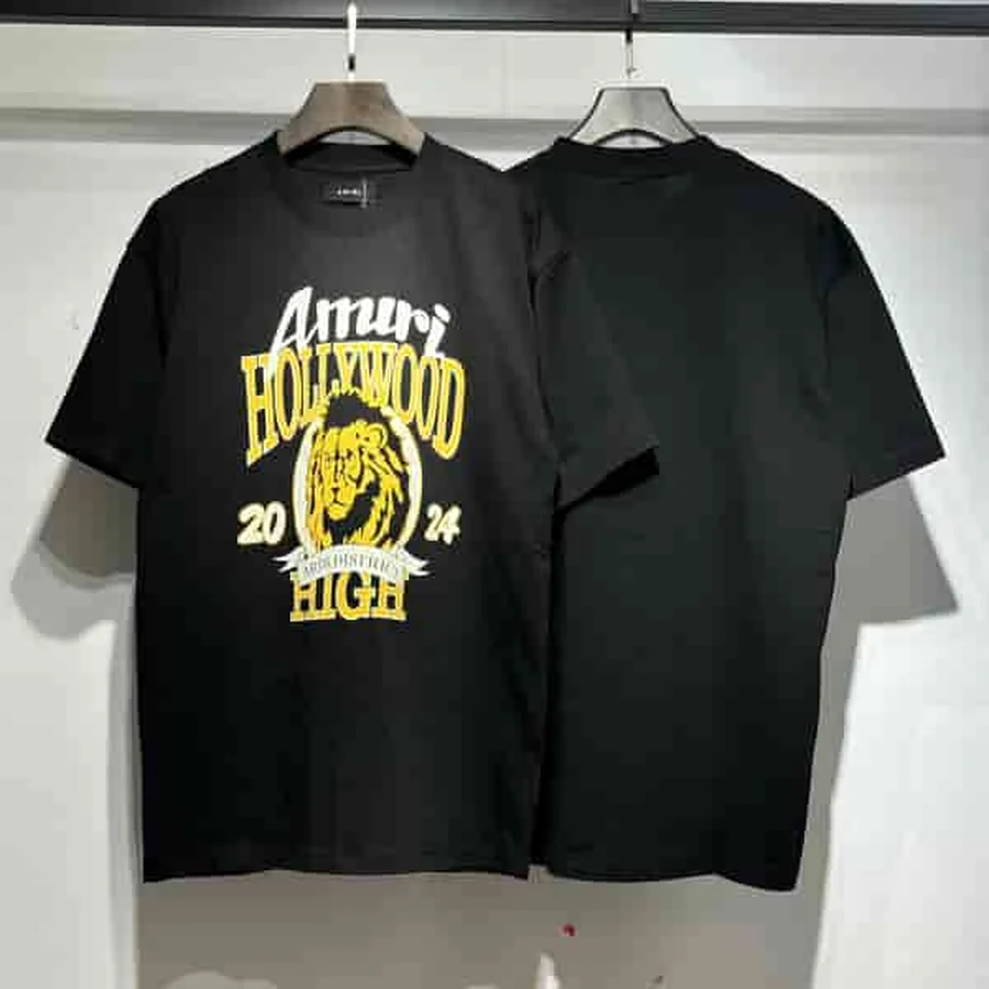 Amiri Black, Yellow Lion Crest Collegiate Graphic T-Shirt