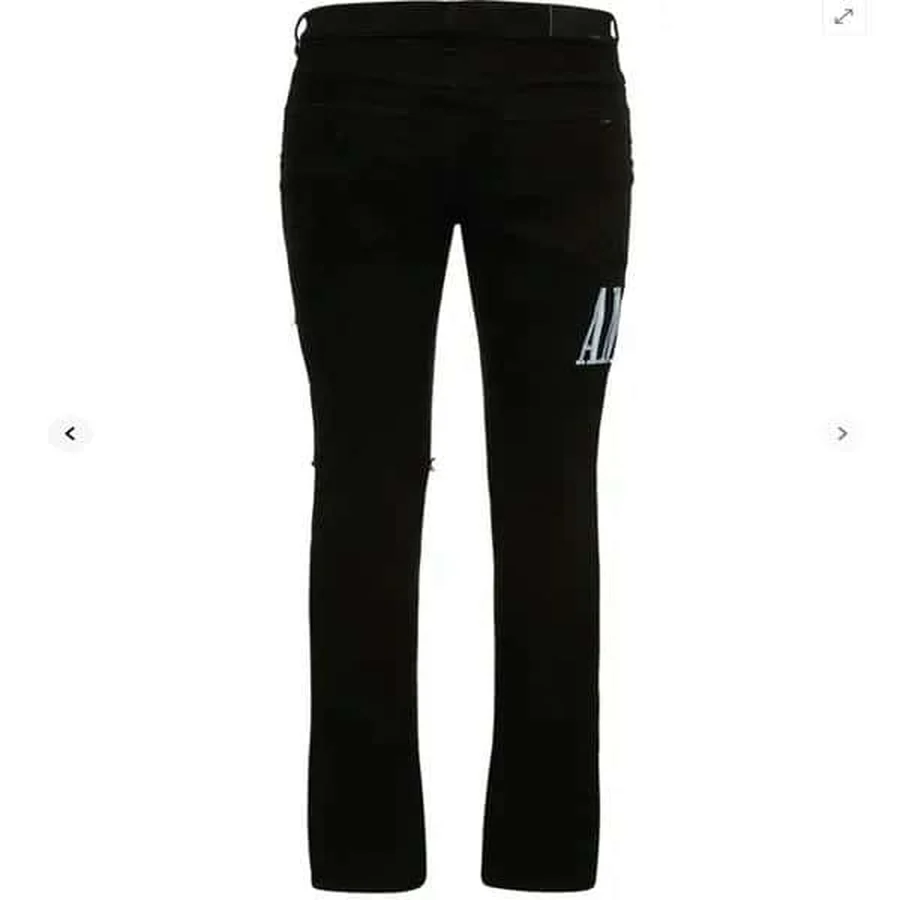 Black Distressed With Logo Patch Jeans — Black
