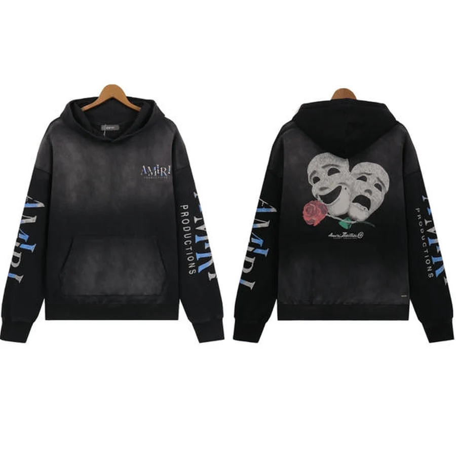 Amiri Black, Grey Drama Masks And Rose Hoodie