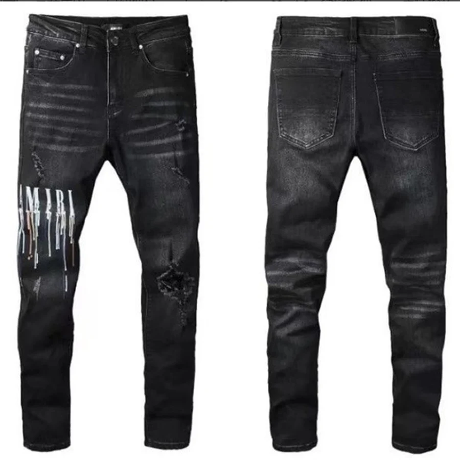 Black Distressed With Logo Patch Jeans — Black