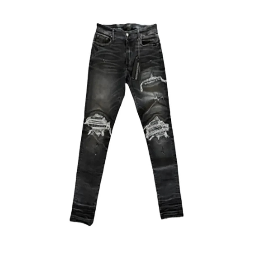 Black Distressed With Logo Patch Jeans — Black