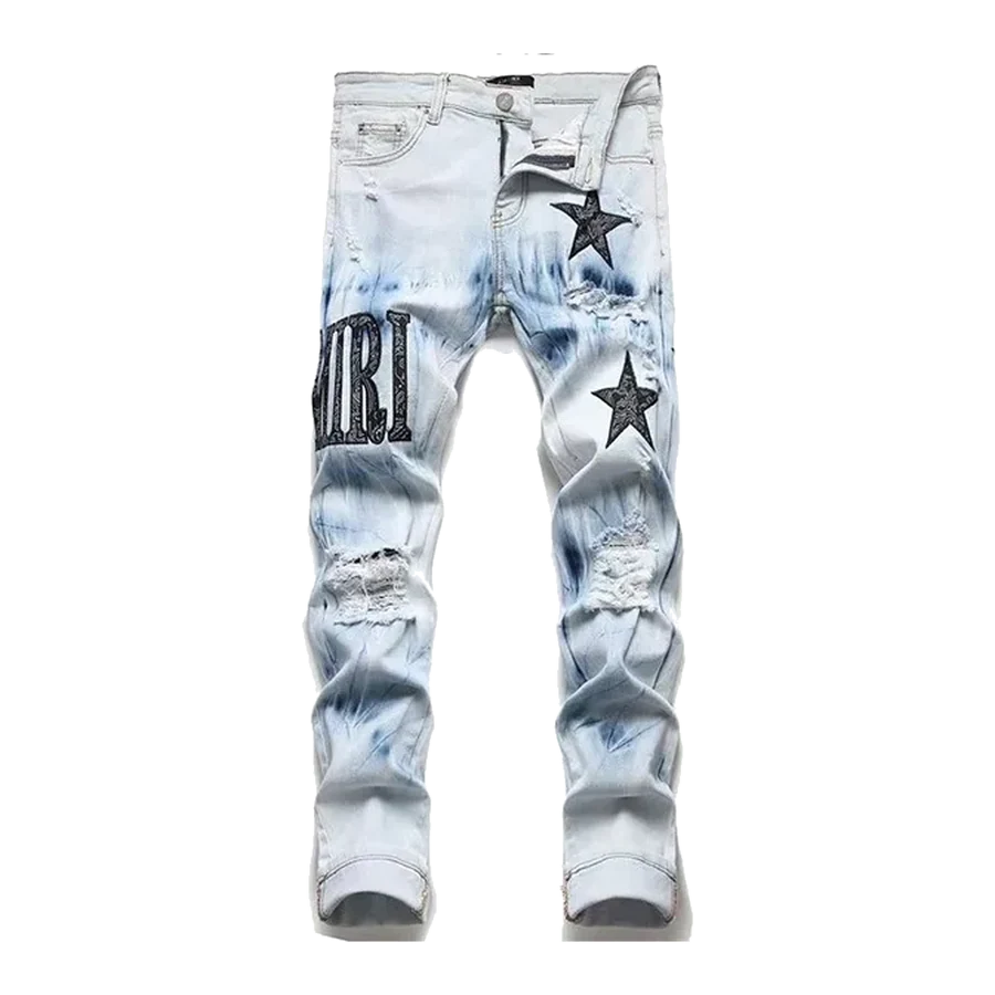 Amiri Light Wash Distressed Star Jeans