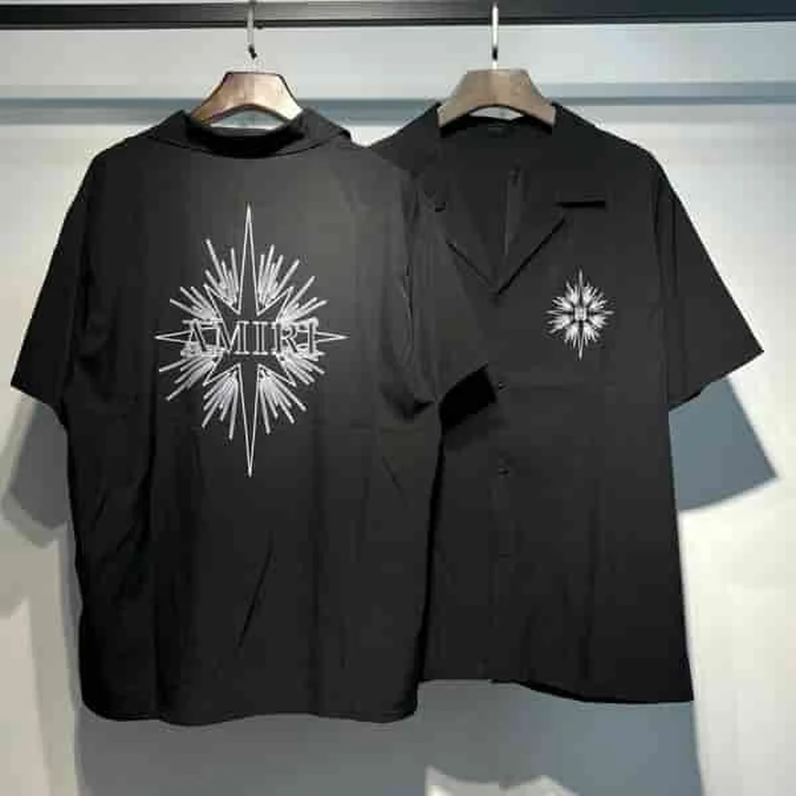 Light Blue, White All-Over Monogram Print Shirt — Black