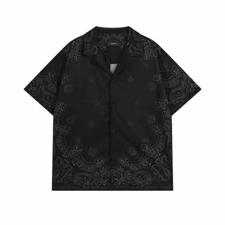 Light Blue, White All-Over Monogram Print Shirt — Black