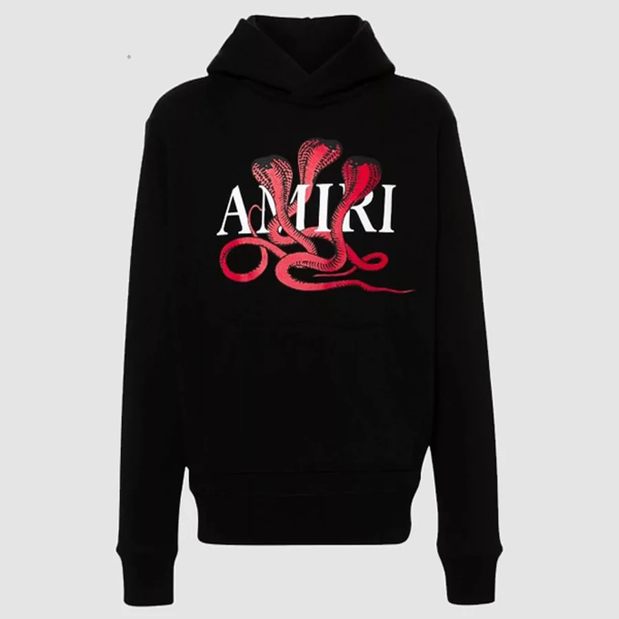 Black Triple Cobra Graphic Print Hoodie — Black