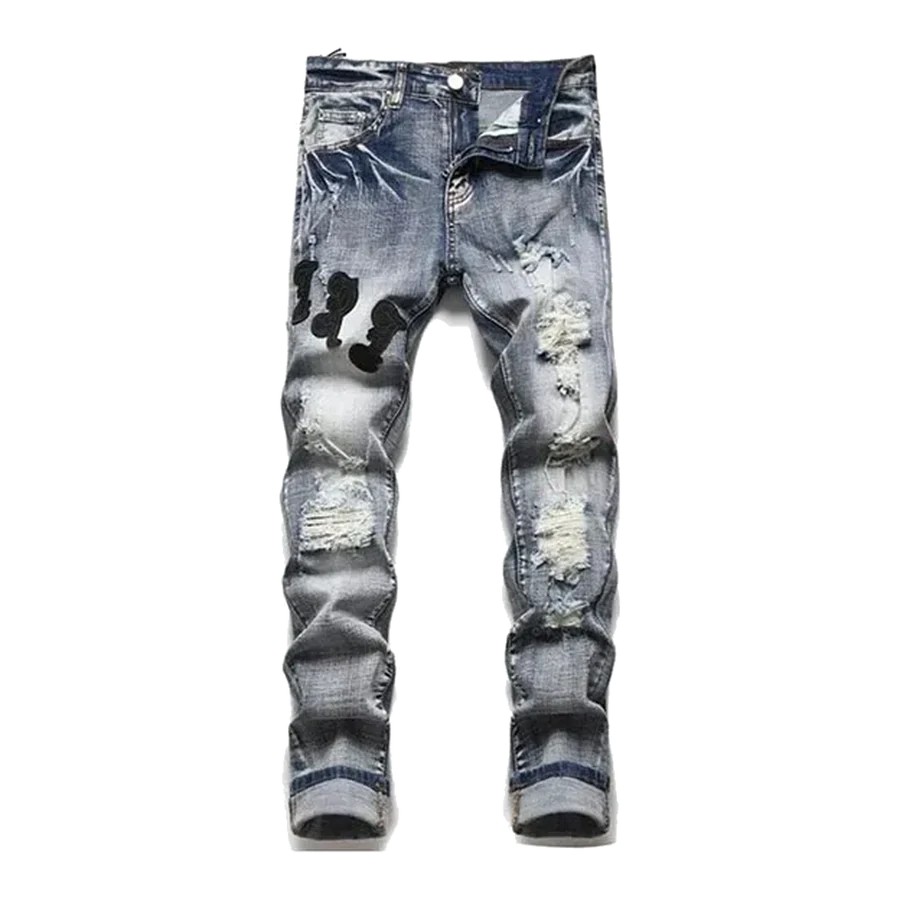 Amiri Blue Distressed Patchwork Jeans 2