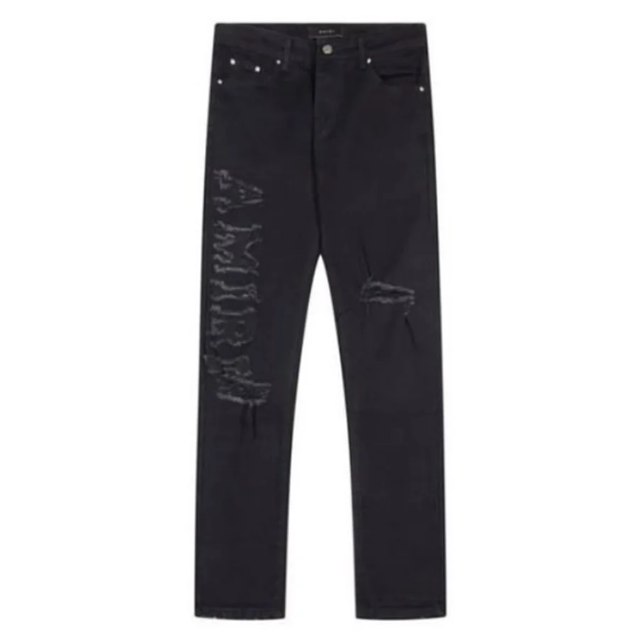 Black Distressed With Logo Patch Jeans — Black