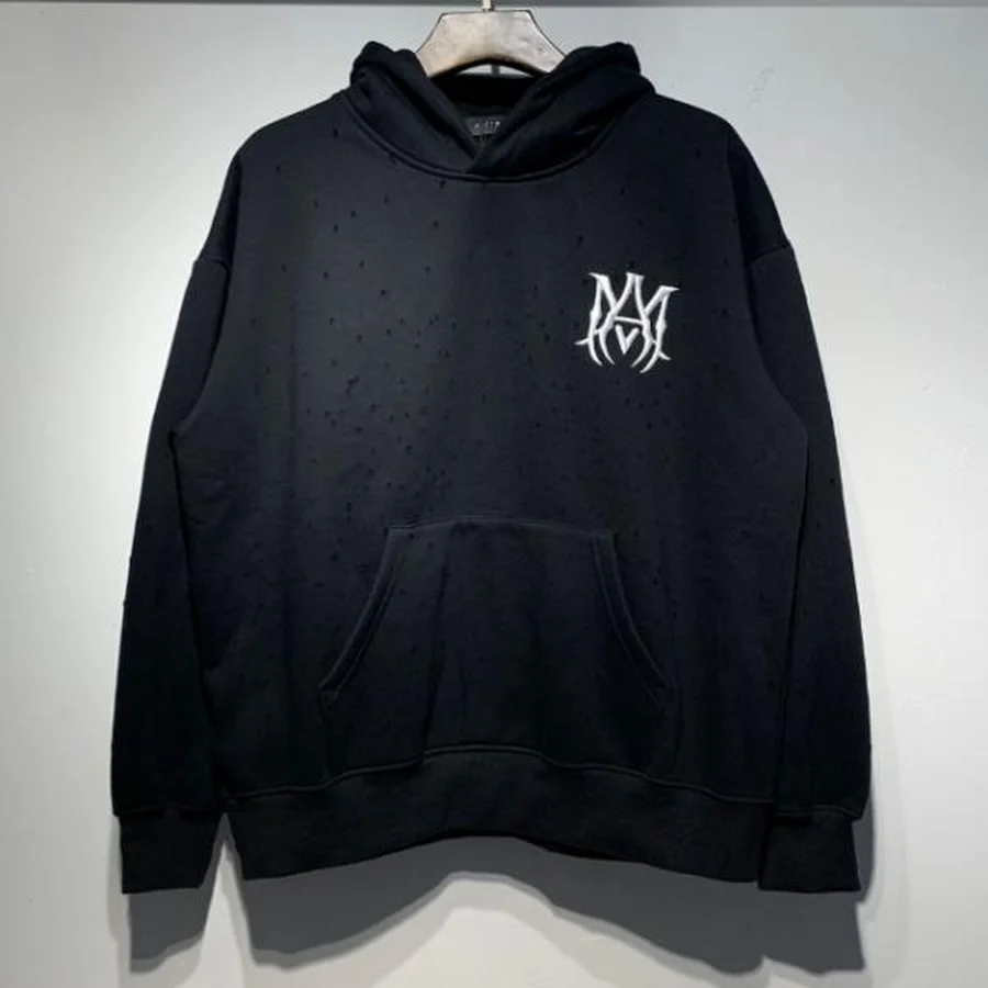 Black Distressed Logo Hoodie Hoodie — Black