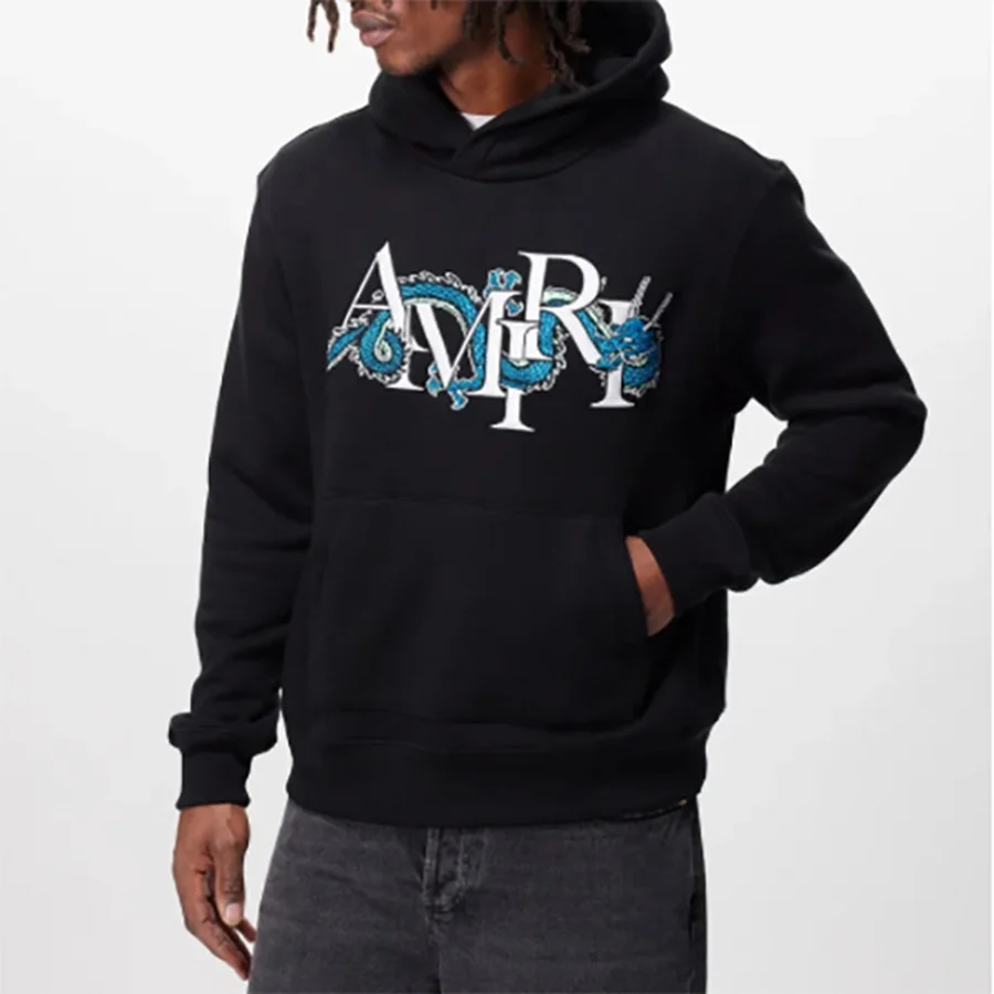 Black Triple Cobra Graphic Print Hoodie — Black