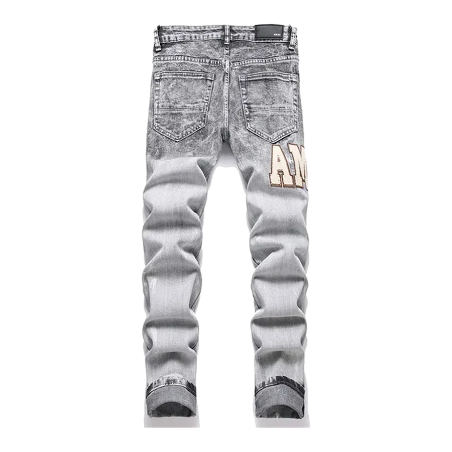 Amiri Grey Acid Wash Logo Jeans