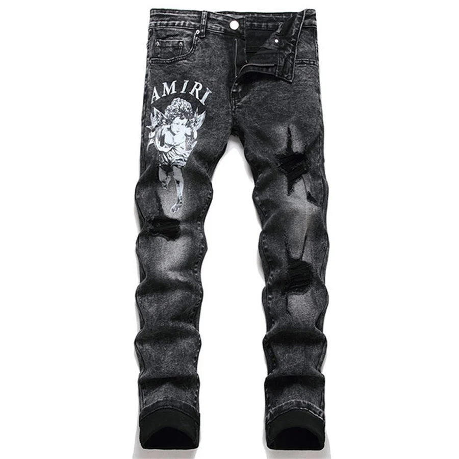 Black Distressed With Logo Patch Jeans — Black