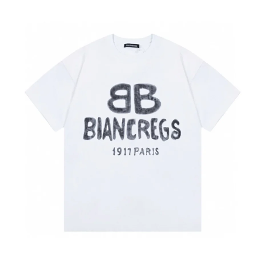 Balenciaga White Distressed Logo Print T-Shirt