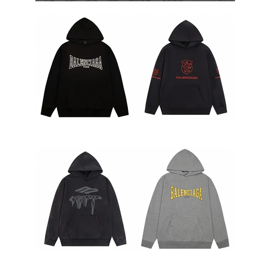 Balenciaga Black, Grey Various Logo Graphic Prints Hoodie