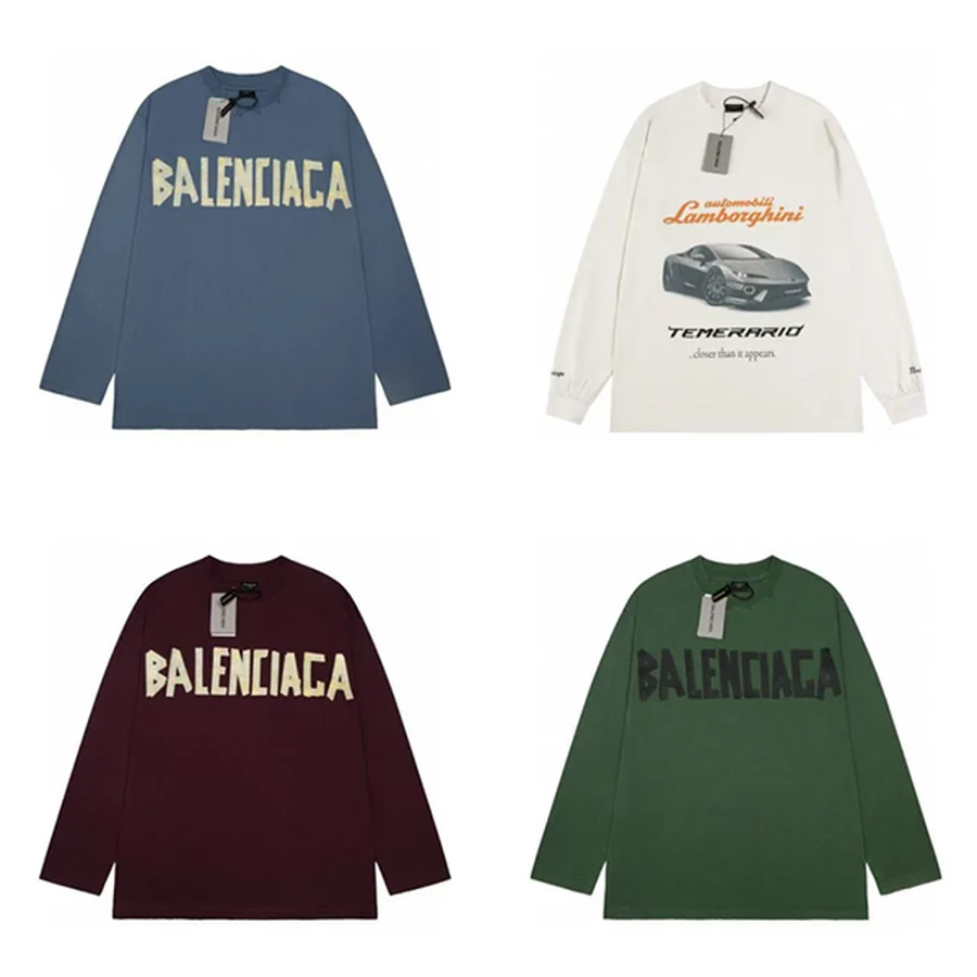 Balenciaga Blue, White, Maroon, Green Large Block Text And Car Graphic T-Shirt
