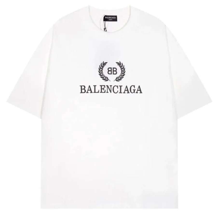 Balenciaga White Laurel Wreath Logo Graphic T-Shirt