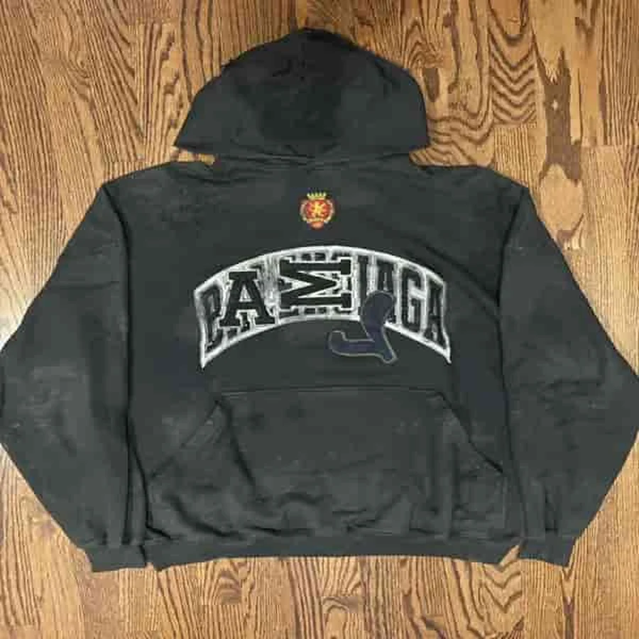 Faded Black Distressed Logo Hoodie Hoodie — Black