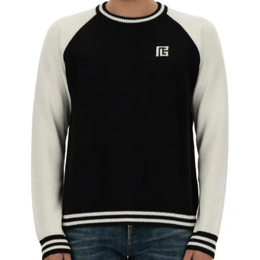 Balmain Black, White Raglan Sleeve Knit Sweater Sweater