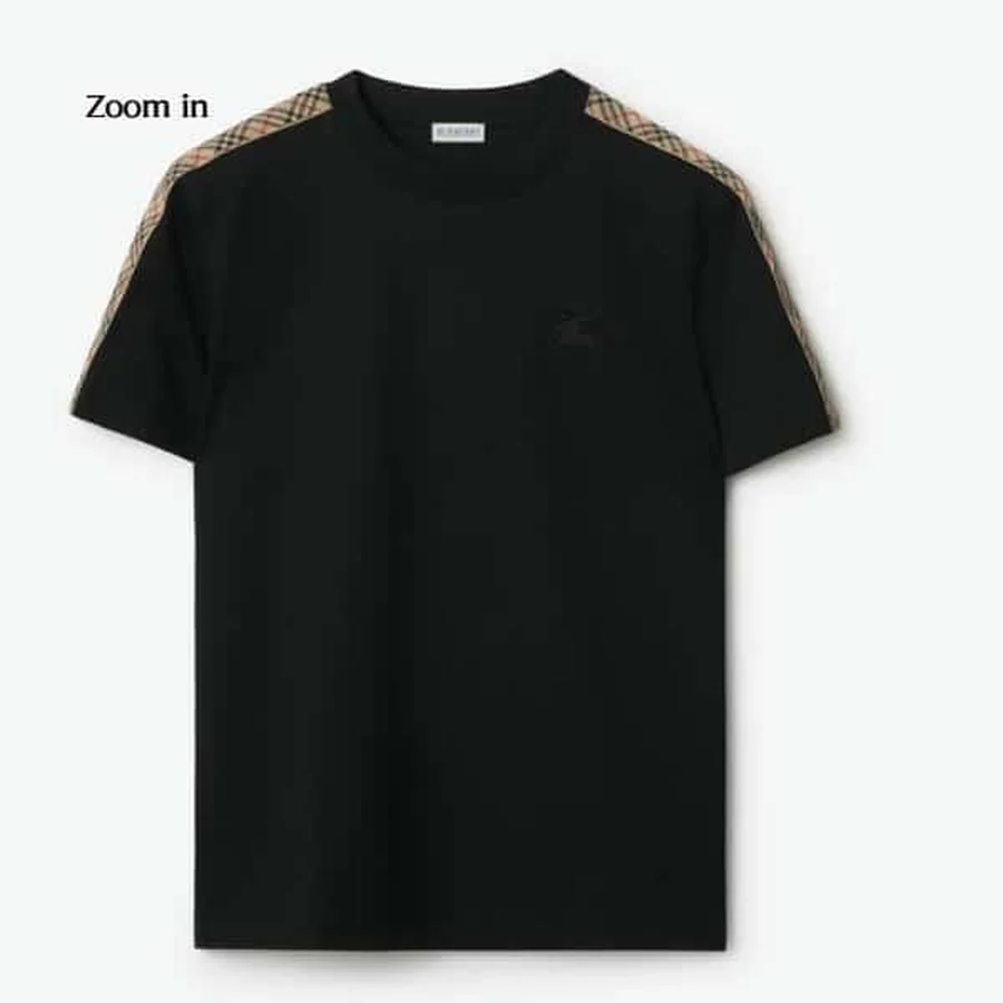 Black Check Pattern Shoulder Stripes T-Shirt — Black