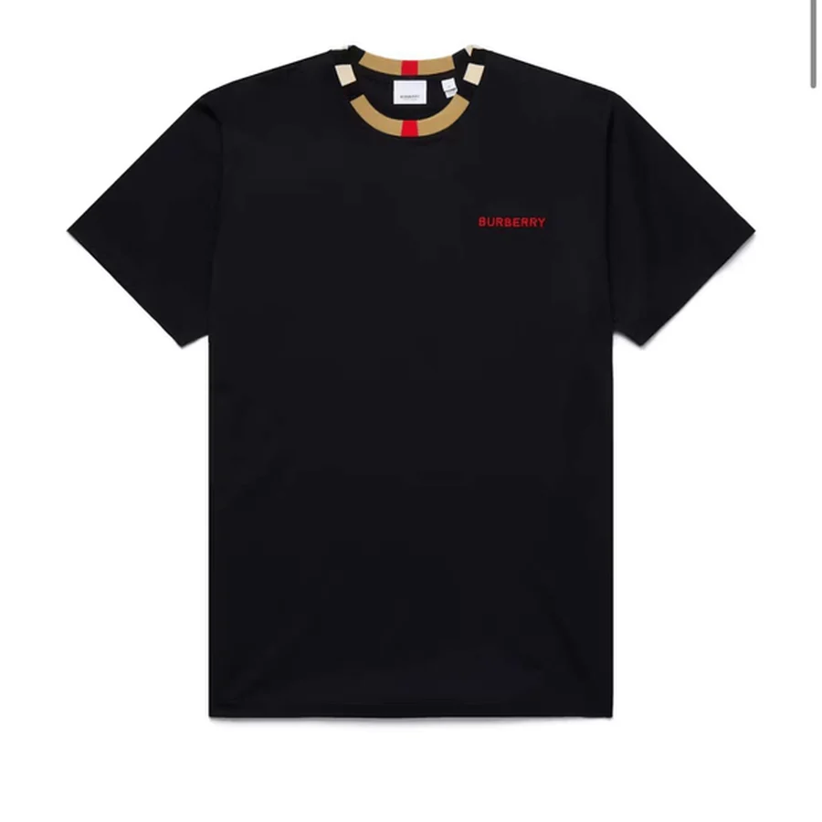 Black Check Pattern Shoulder Stripes T-Shirt — Black