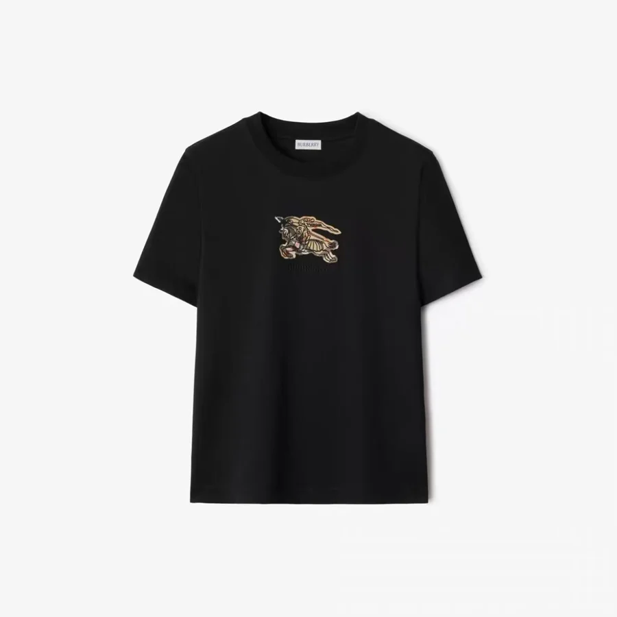 Black Check Pattern Shoulder Stripes T-Shirt — Black
