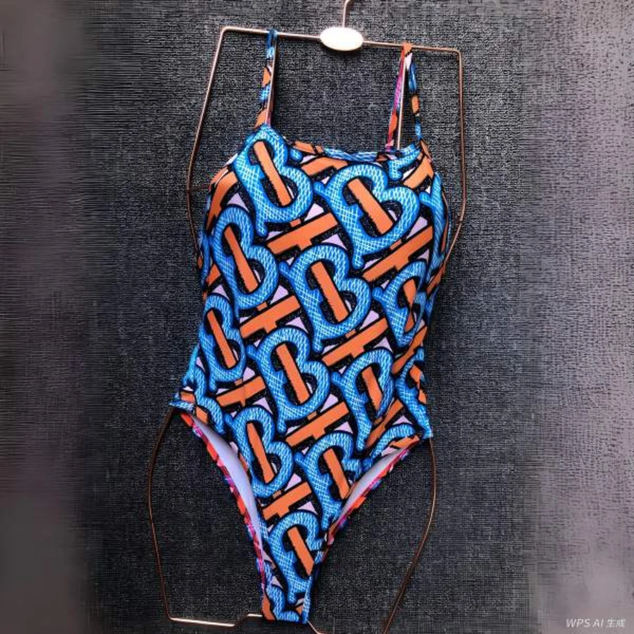 Burberry Blue, Orange Monogram Pattern Print Swim Shorts