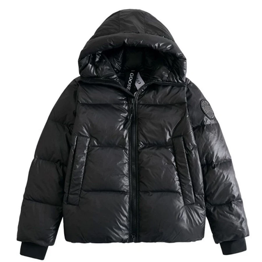 Grey Quilted Puffer Hooded Jacket Jacket — Black