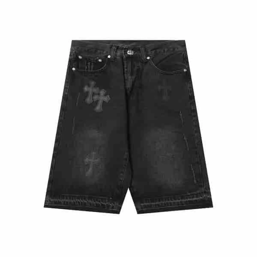 Black Denim Shorts With Crosses Shorts — Black