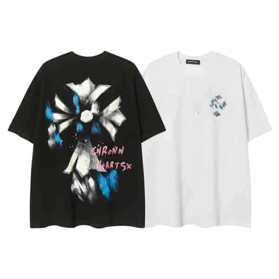 Grey Gothic Cross Graphic T-Shirt — Black