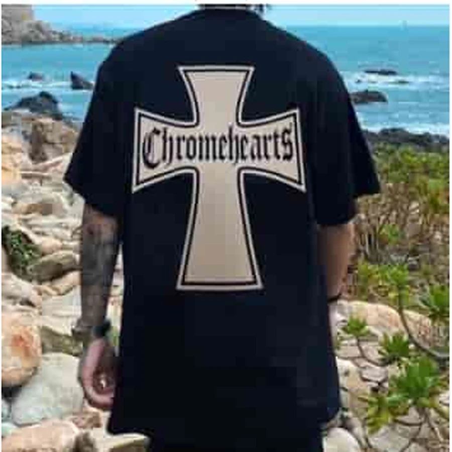 Grey Gothic Cross Graphic T-Shirt — Black