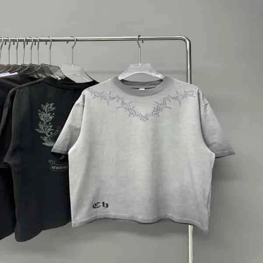 Chrome Hearts Grey Barbed Wire Neck Graphic T-Shirt