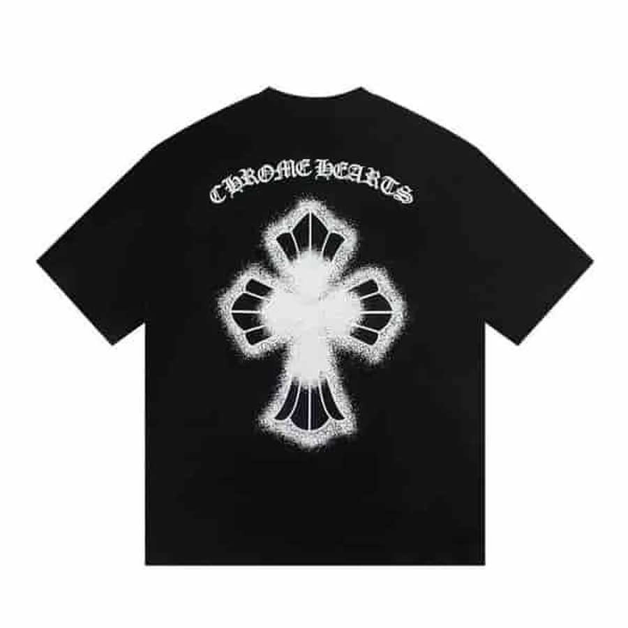 Grey Gothic Cross Graphic T-Shirt — Black
