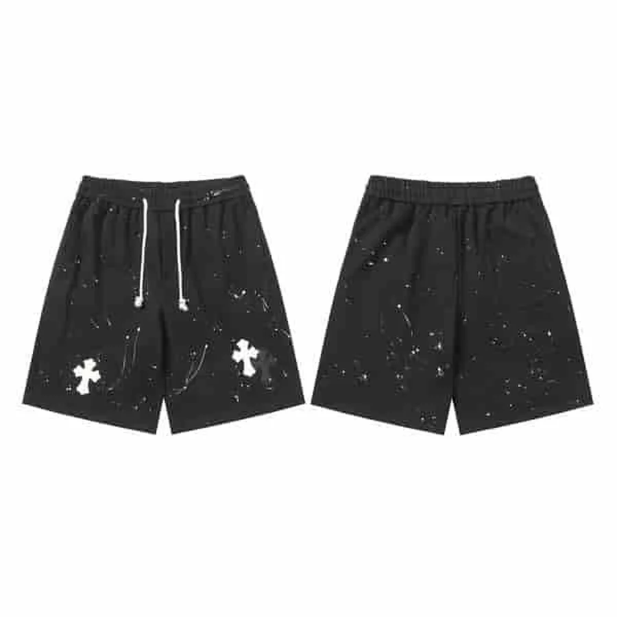 Black Denim Shorts With Crosses Shorts — Black