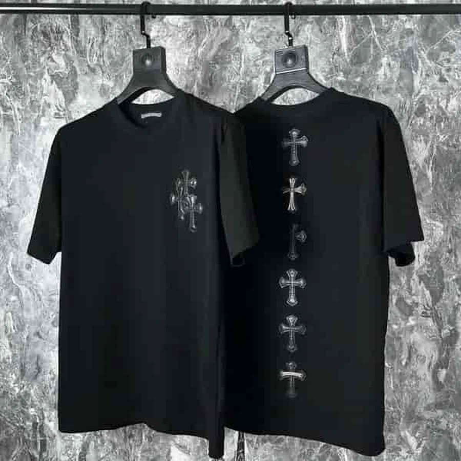 Grey Gothic Cross Graphic T-Shirt — Black