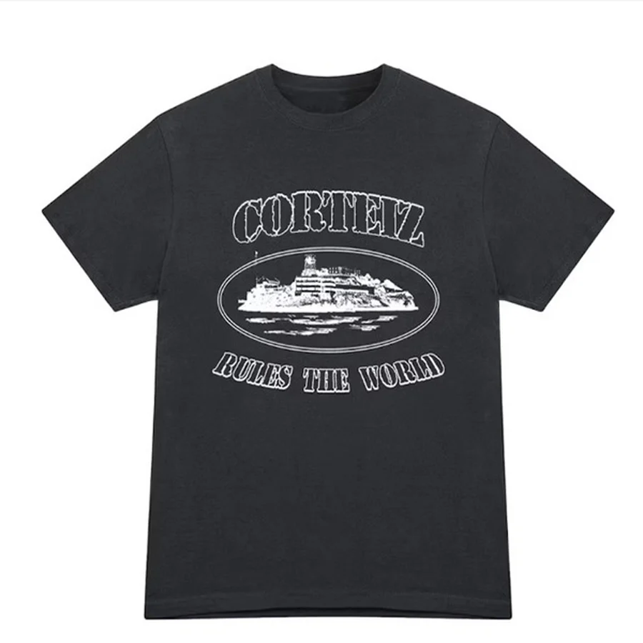White Island Graphic With Star Text T-Shirt — Black