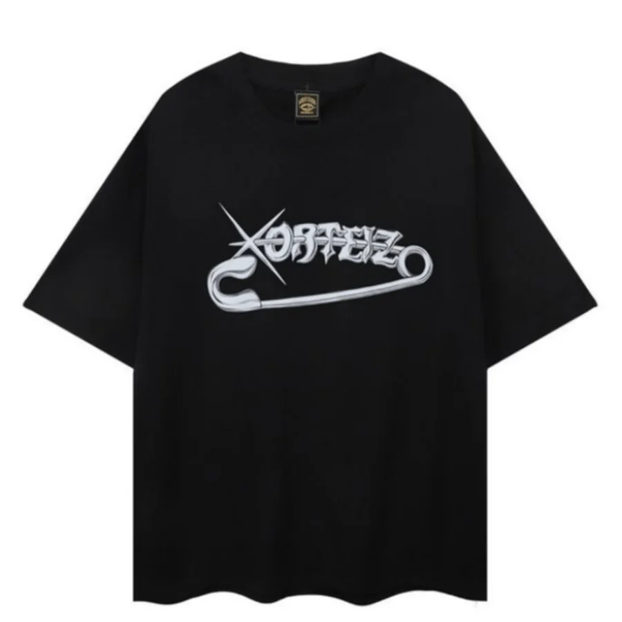 Black Script Logo With Stars T-Shirt — Black