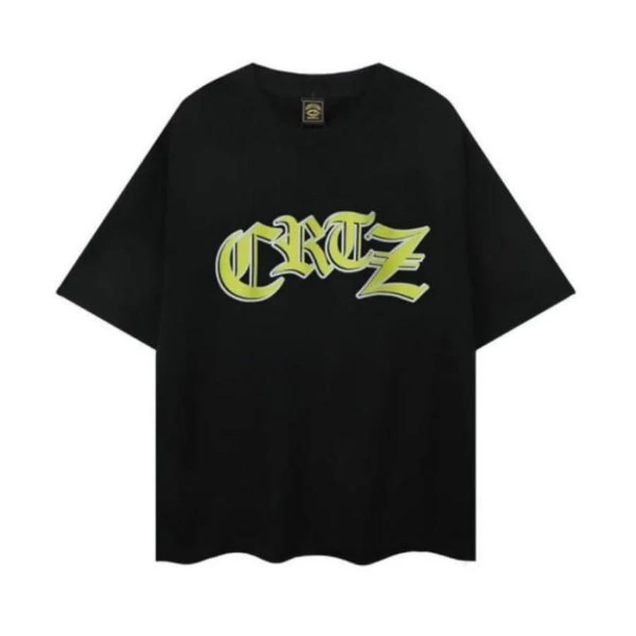 Black Stylized Gothic Wordmark T-Shirt — Black