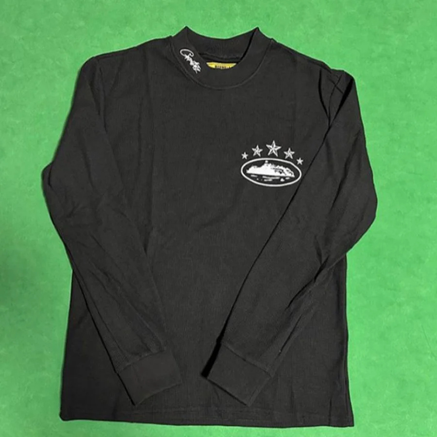 Black Script Logo With Stars T-Shirt — Black