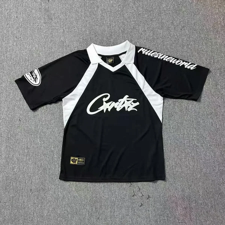 Corteiz Black, White Two-Tone Soccer Jersey T-Shirt