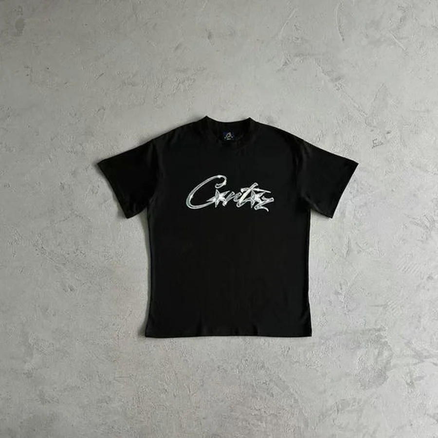 Black Script Logo With Stars T-Shirt — Black
