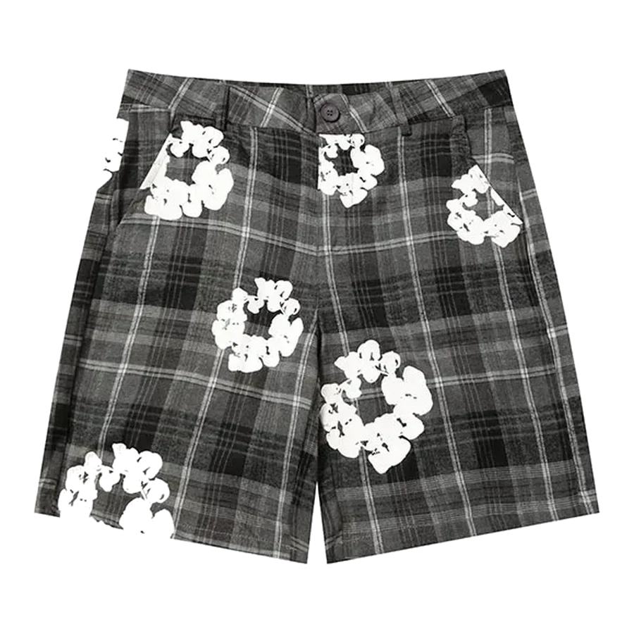 Denim Tears Grey Plaid Cotton Wreath Shorts