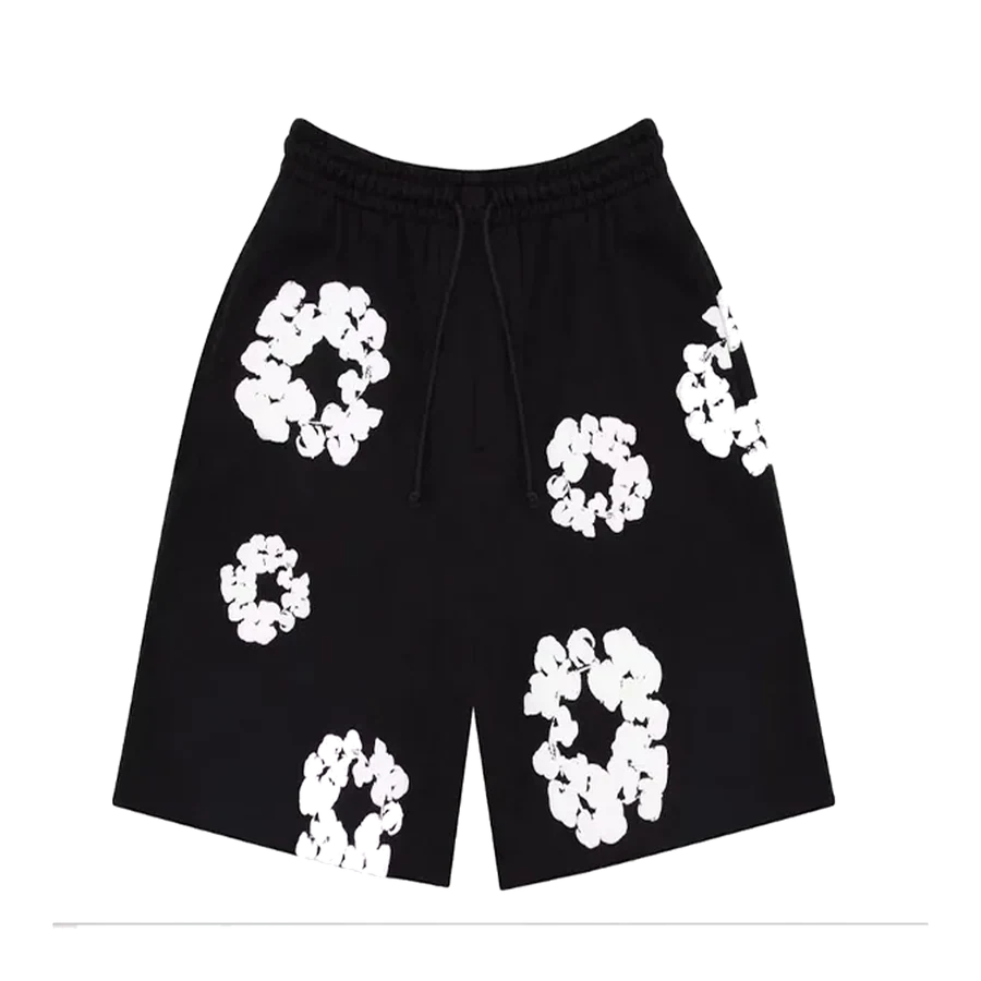 Denim Tears Black Cotton Wreath Graphic Shorts