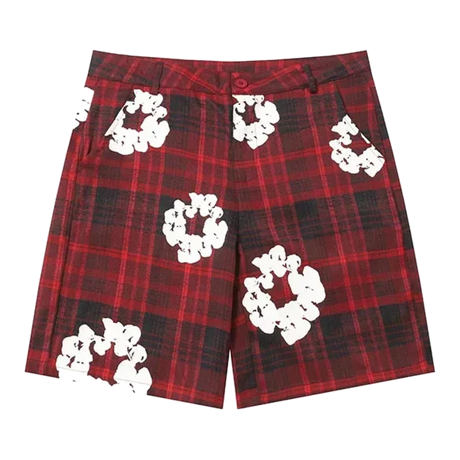 Denim Tears Red Tartan Wreath Print Shorts