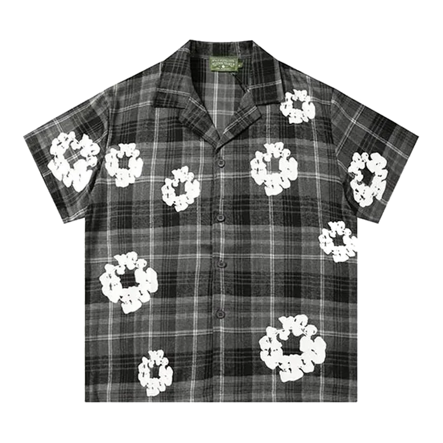 Denim Tears Grey Plaid Floral Wreath Shirt