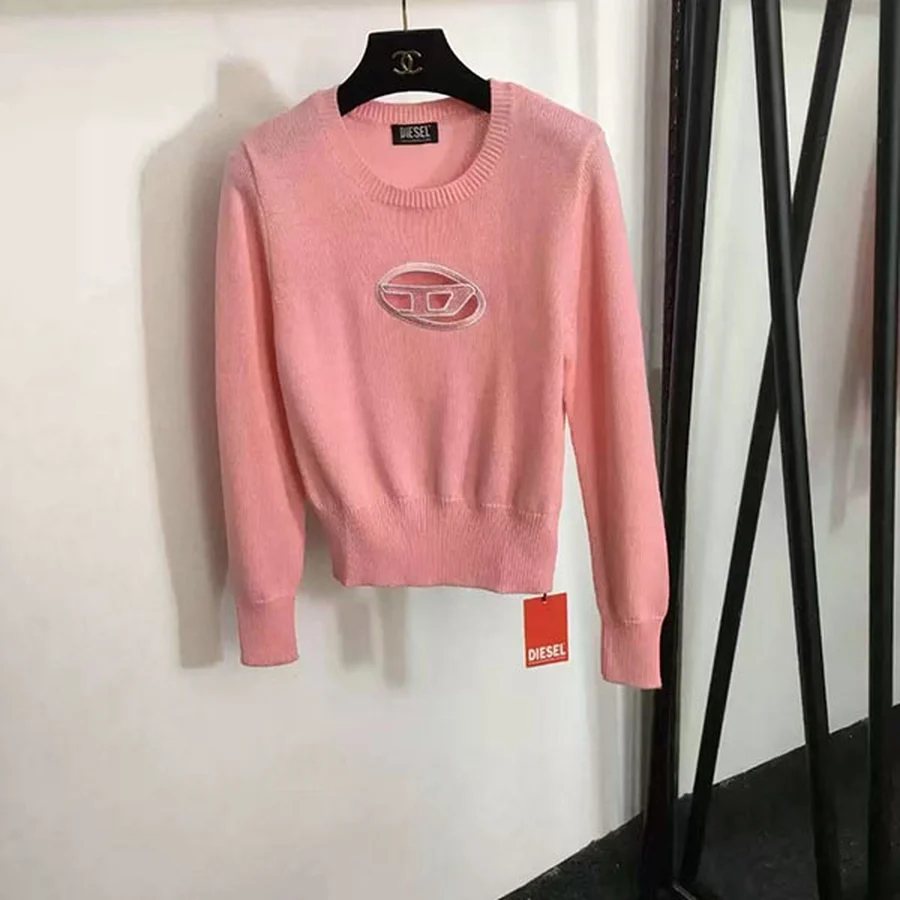Diesel Pink Oval Logo Cutout Knit Sweater