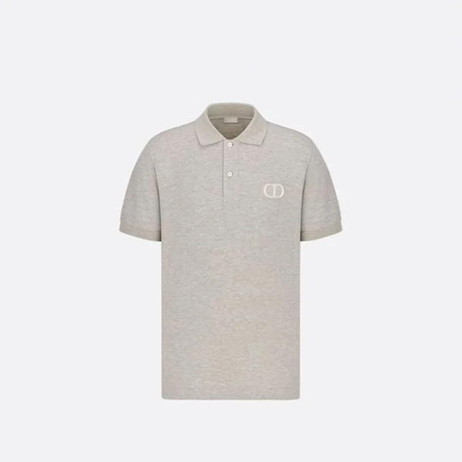 Dior Grey Minimalist Embroidered Logo Polo