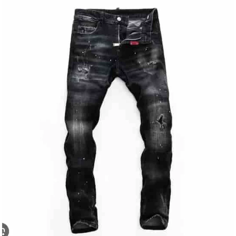 Black Distressed Denim With Large Text Jeans — Black