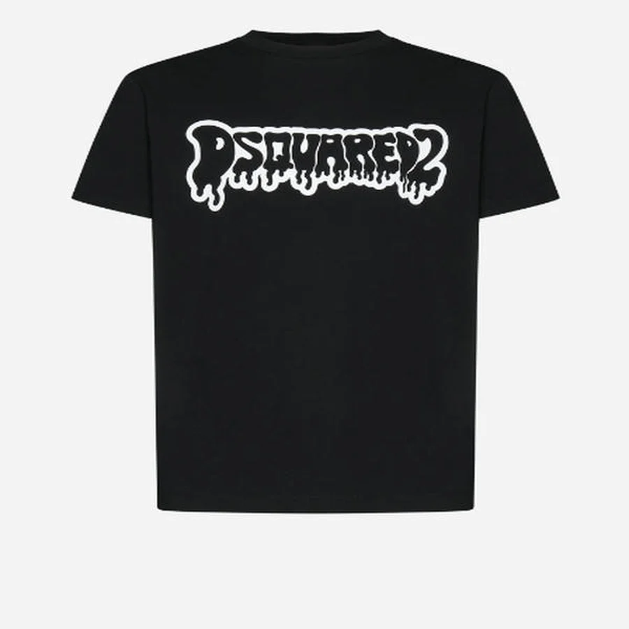 Black Stacked Wavy Colorful Logos T-Shirt — Black