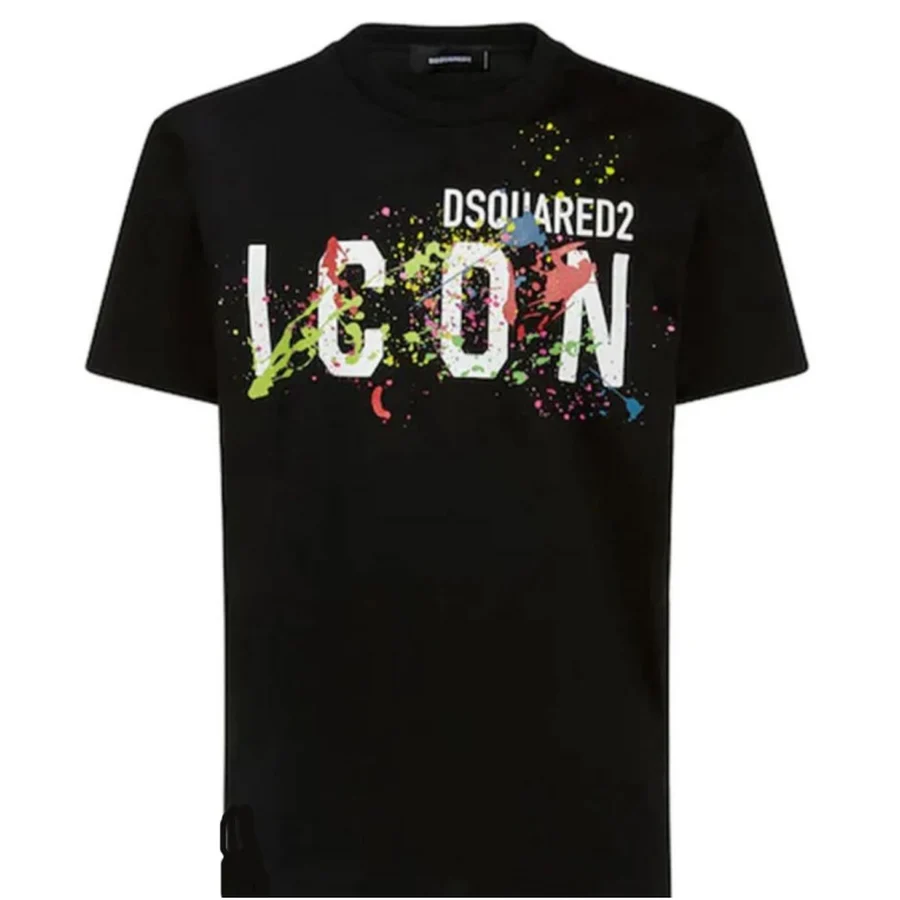 White, Pink Blurred Motion Text Graphic T-Shirt — Black